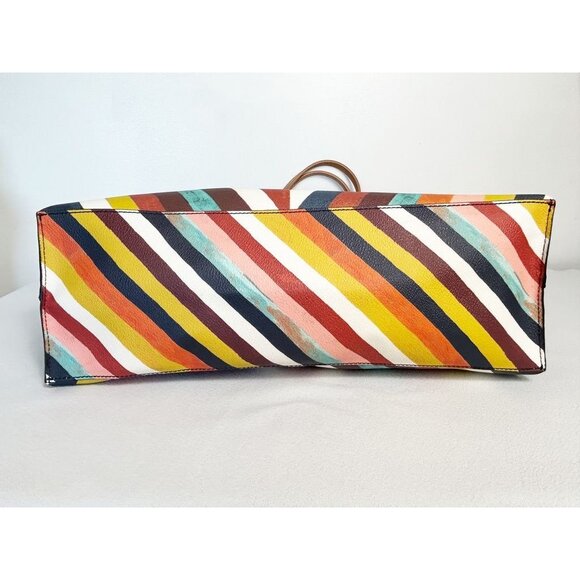 Tory Burch Kerrington Square Striped Large Tote in Diamond Combo - Picture 4 of 10